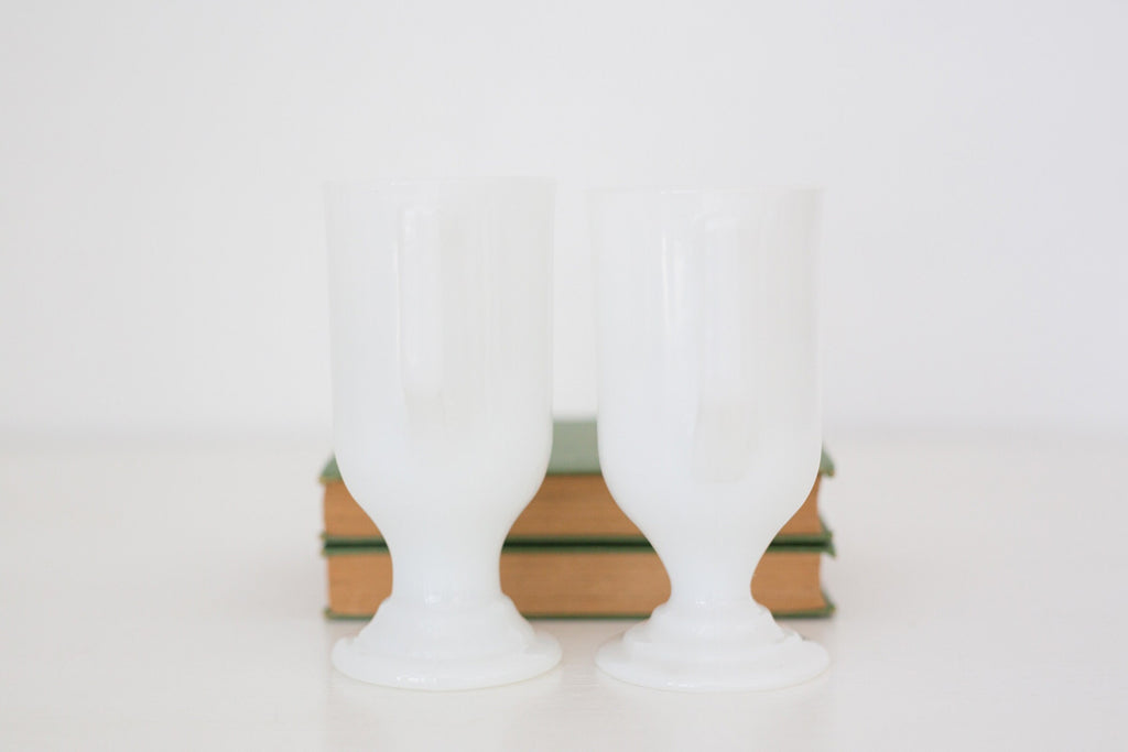 Set of two vintage milk glass mugs, Irish Coffee Mugs