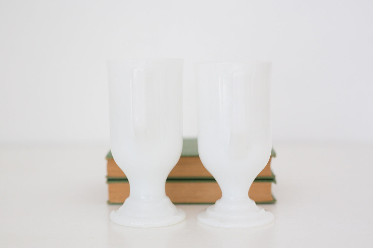 Set of two vintage milk glass mugs, Irish Coffee Mugs