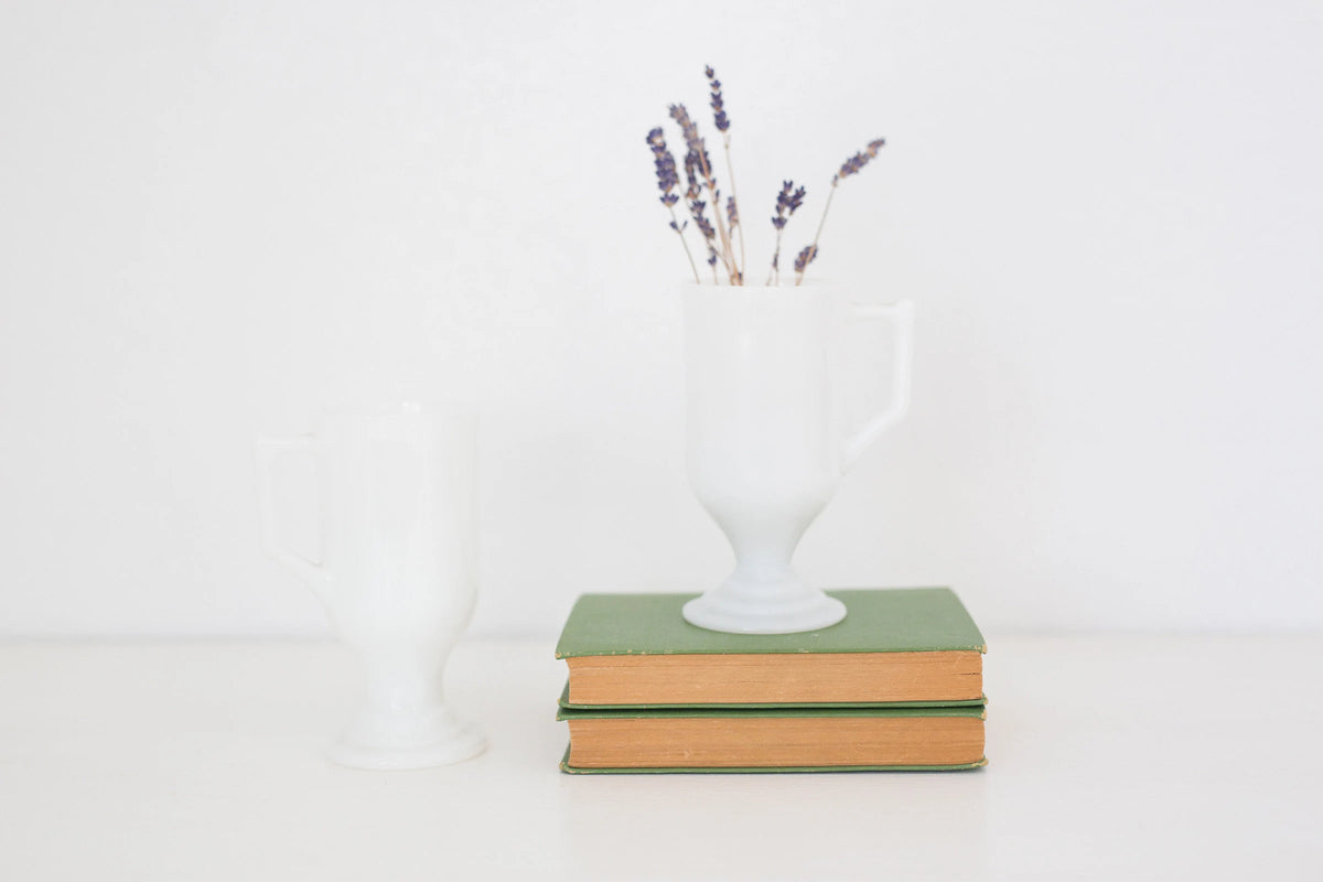 Set of two vintage milk glass mugs, Irish Coffee Mugs