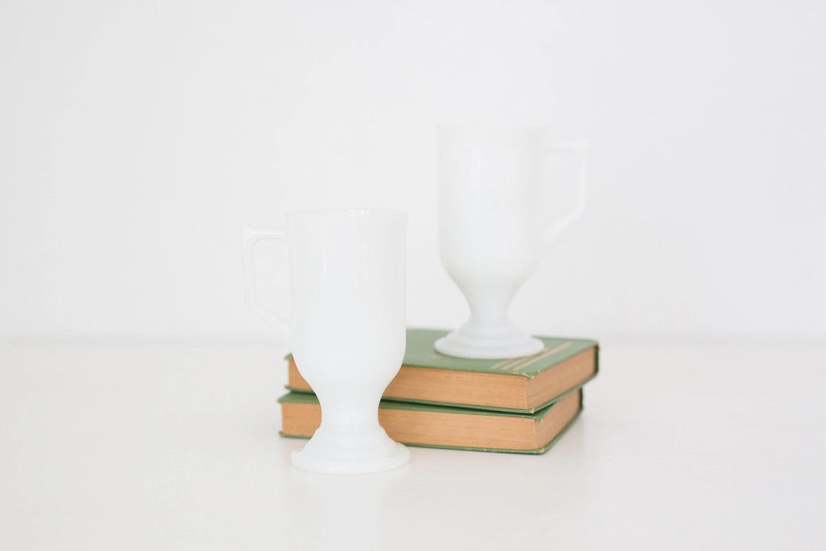 Set of two vintage milk glass mugs, Irish Coffee Mugs