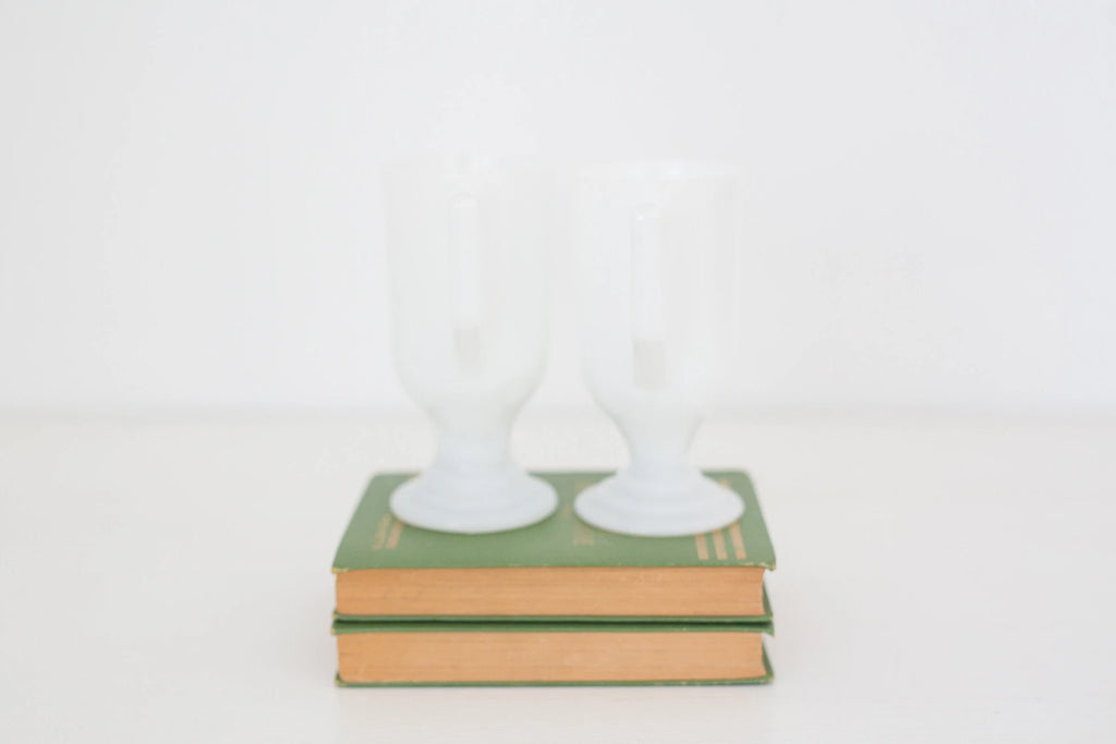 Set of two vintage milk glass mugs, Irish Coffee Mugs