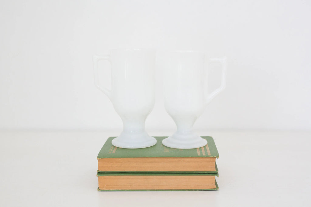 Set of two vintage milk glass mugs, Irish Coffee Mugs