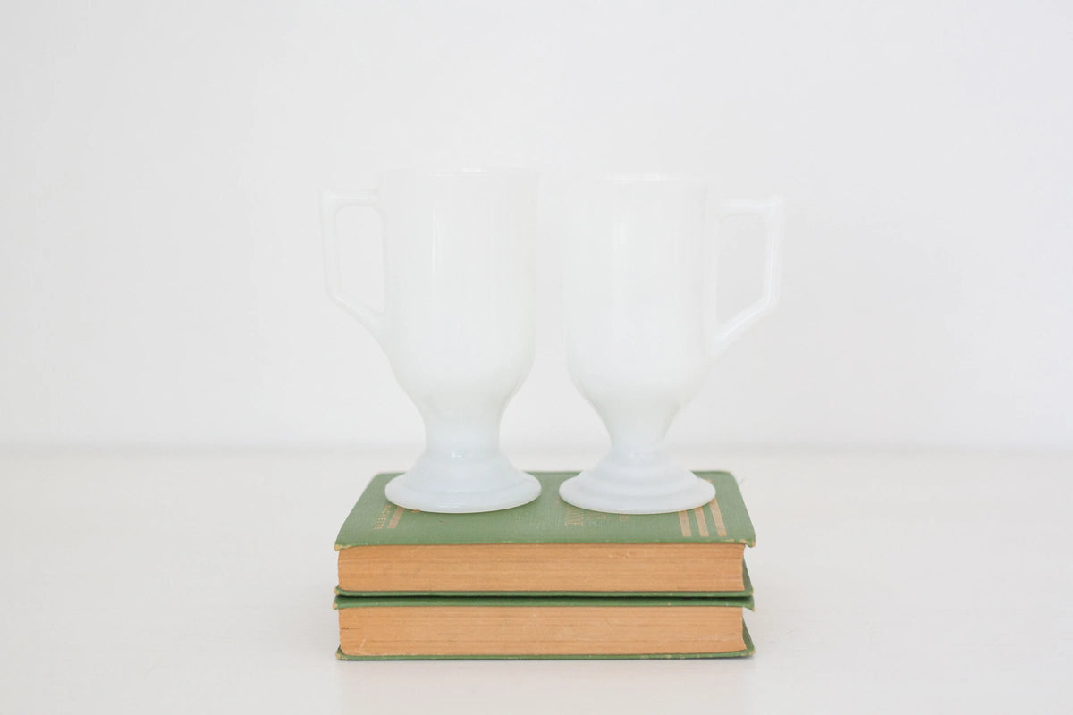 Set of two vintage milk glass mugs, Irish Coffee Mugs