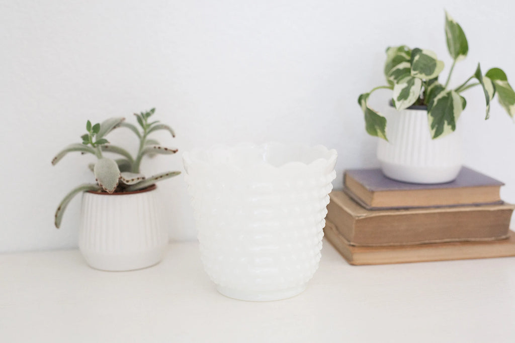 Vintage Hobnail milk glass Fire King planter, vase, or mixing bowl