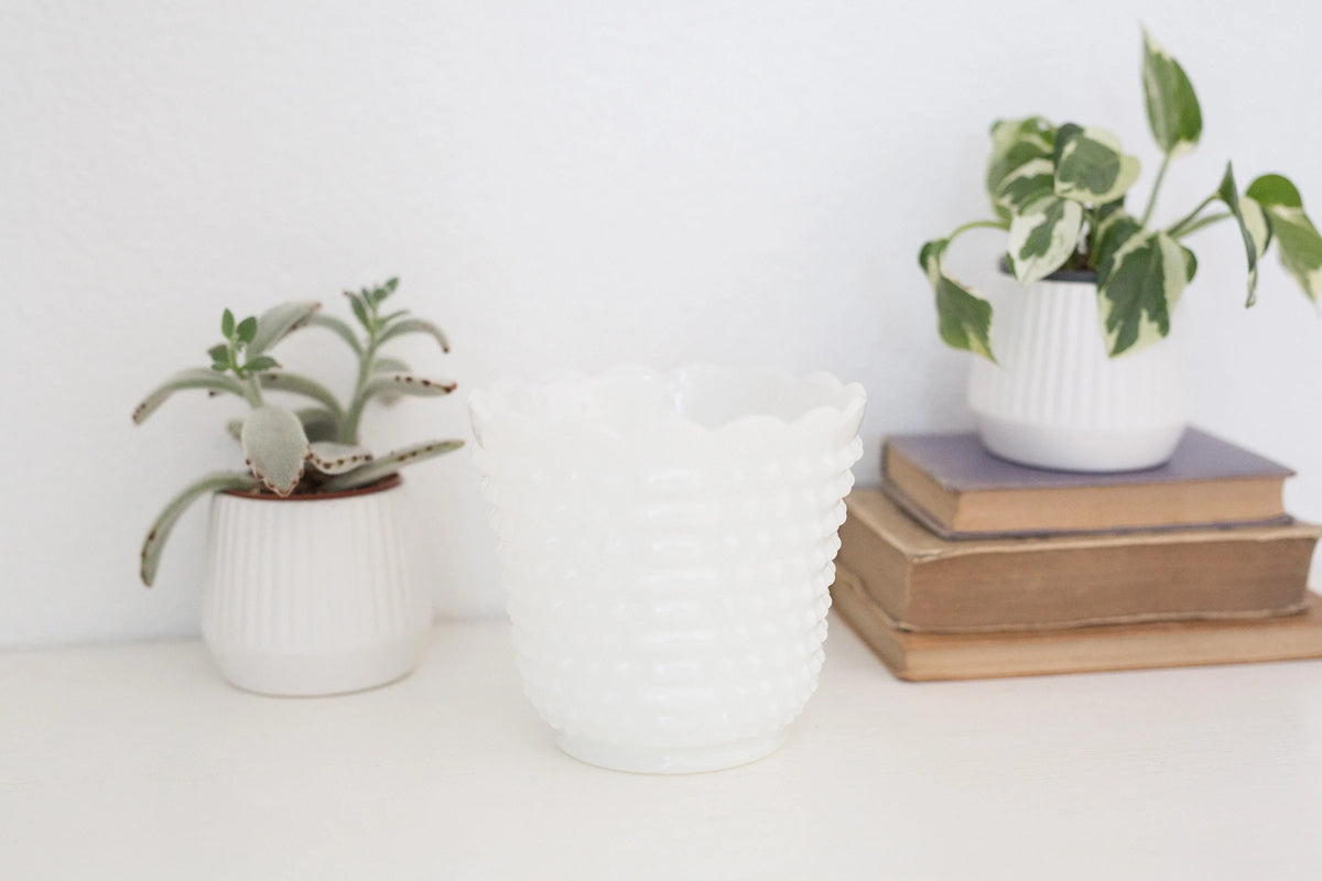 Vintage Hobnail milk glass Fire King planter, vase, or mixing bowl