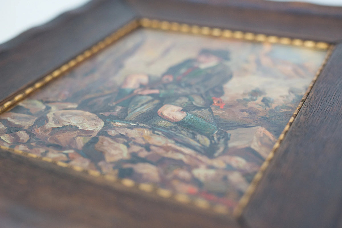 Vintage 1926 framed oil painting on canvas of an Alpine hunting gentleman