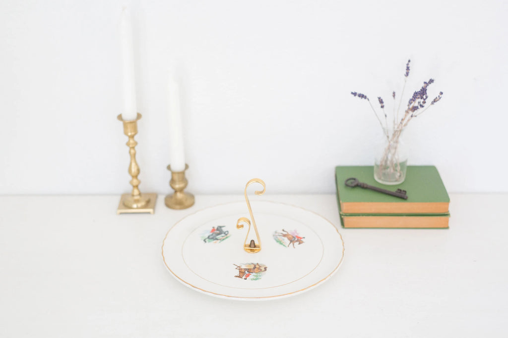 Vintage Racing Horse Serving Plate with gold handle