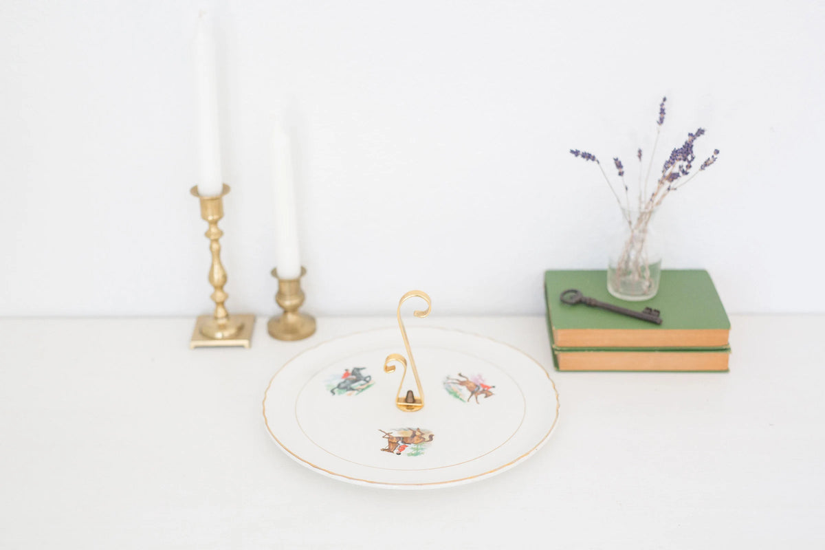 Vintage Racing Horse Serving Plate with gold handle