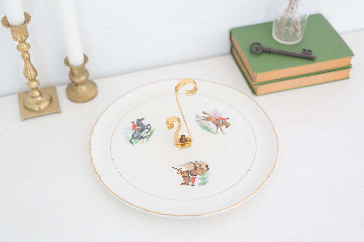 Vintage Racing Horse Serving Plate with gold handle