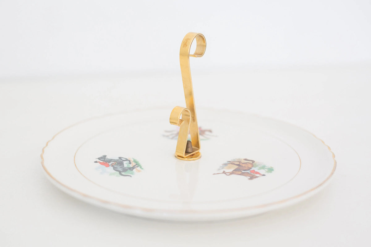 Vintage Racing Horse Serving Plate with gold handle