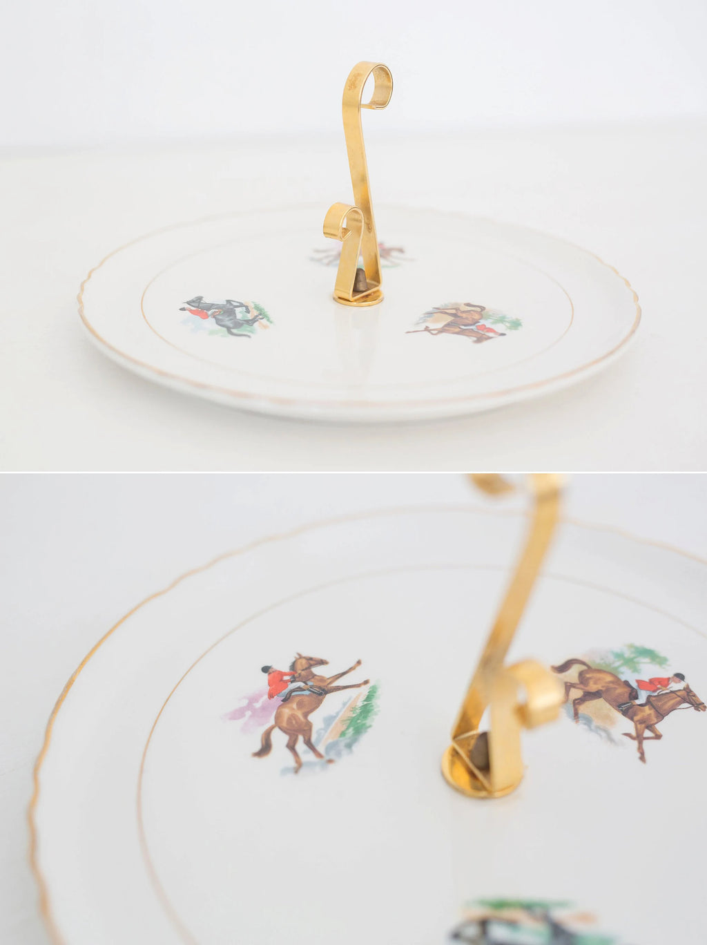 Vintage Racing Horse Serving Plate with gold handle