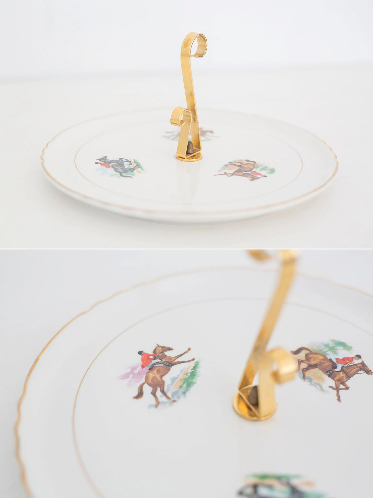 Vintage Racing Horse Serving Plate with gold handle