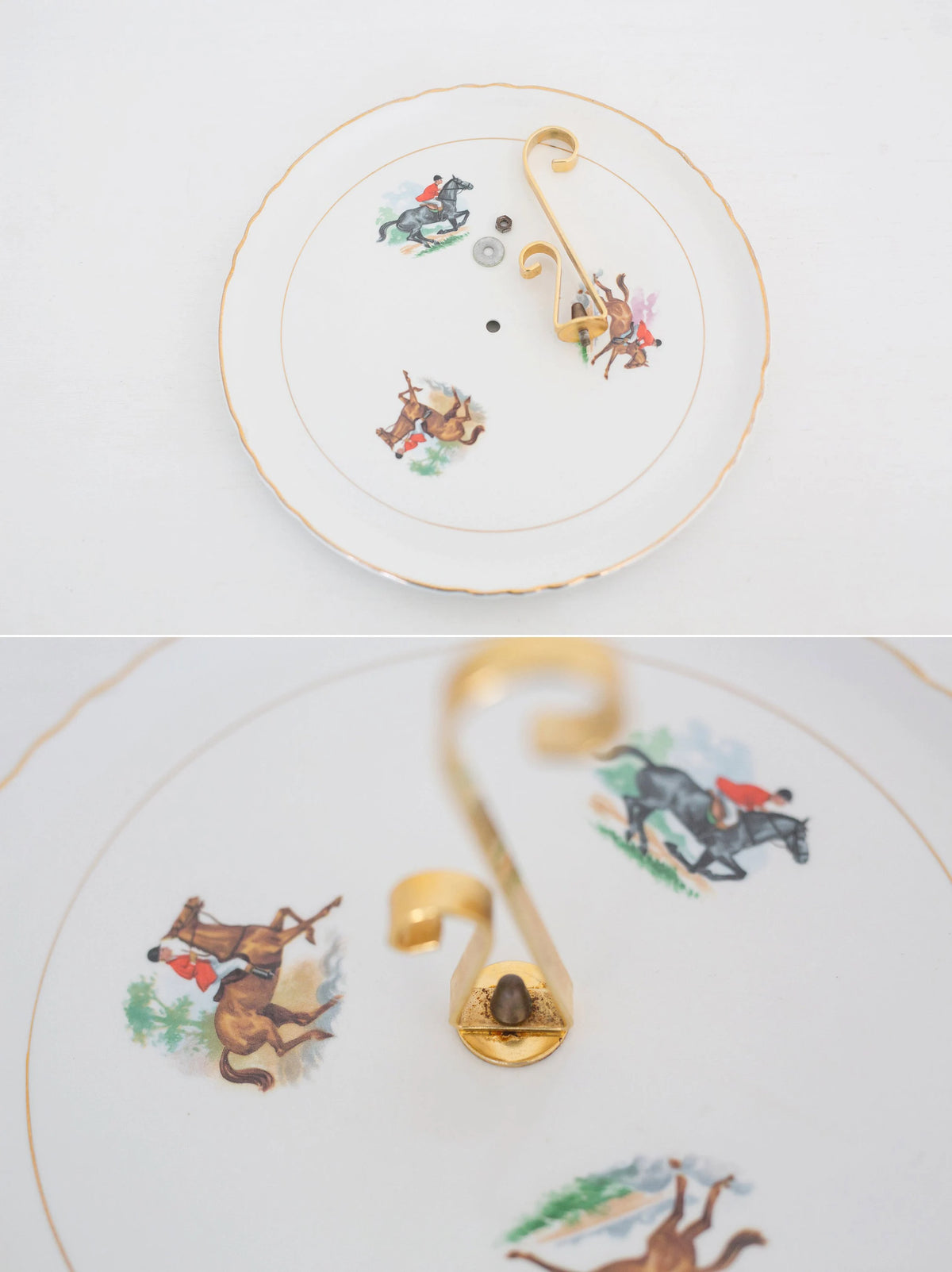 Vintage Racing Horse Serving Plate with gold handle