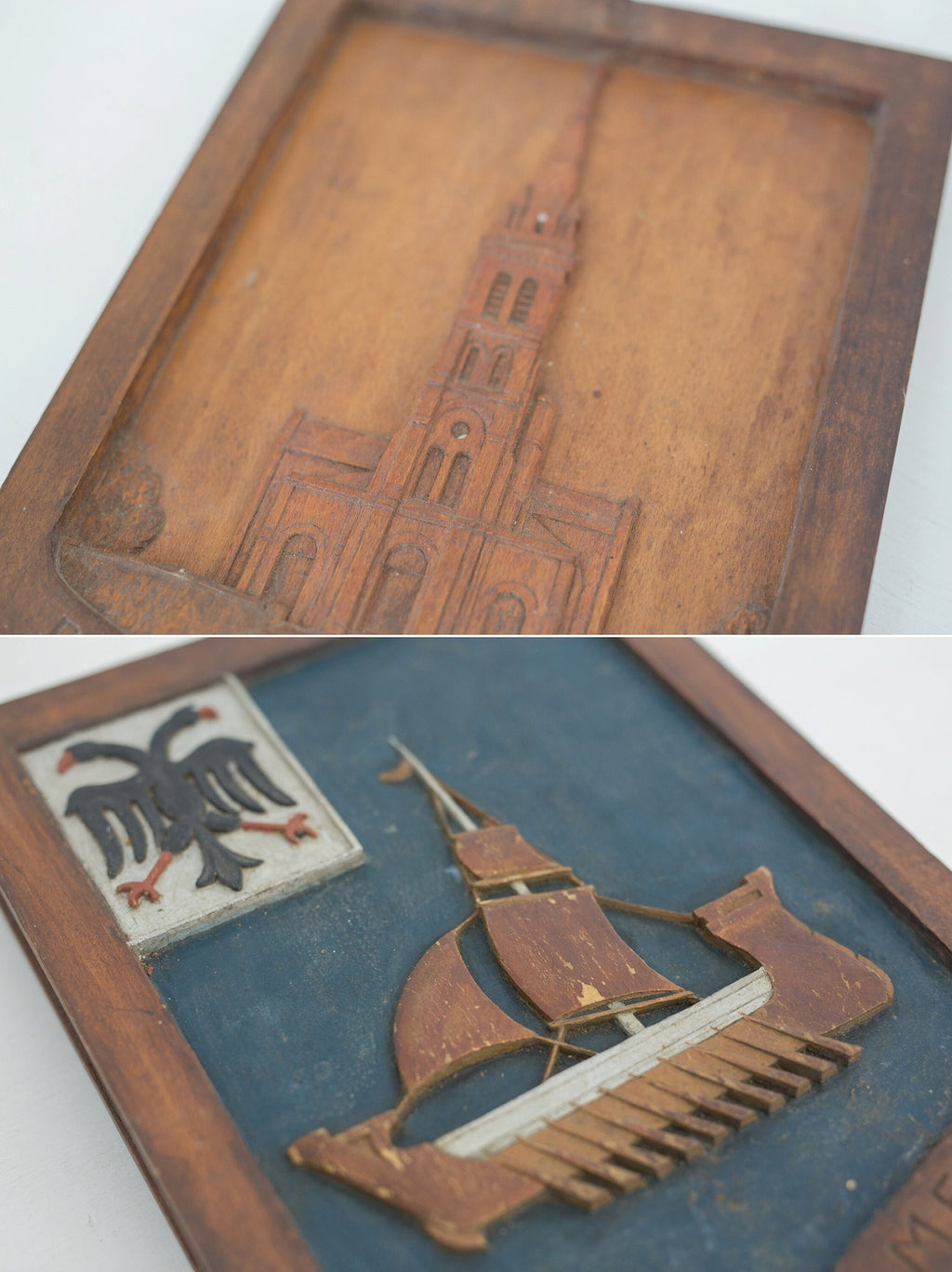 Vintage Wood double sided carved artwork sign